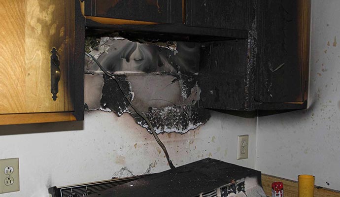 Burn Wall Cabinet Inside Fire Damage House