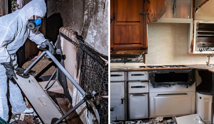Damage caused by a candle-initiated fire.