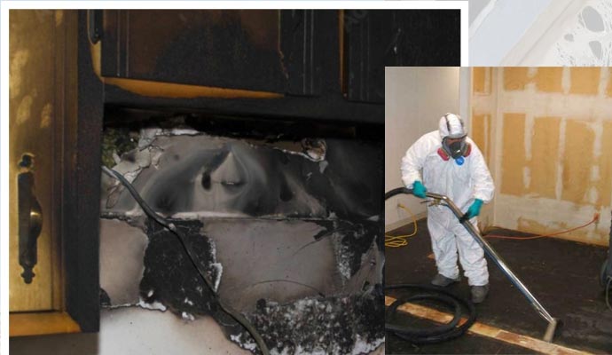 Professional worker restoring fire-damaged house