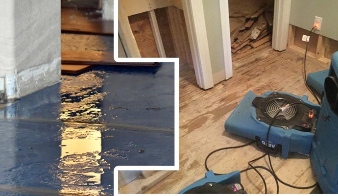 Flood damaged house and restoration equipment