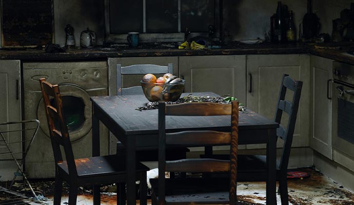 Fire damaged kitchen