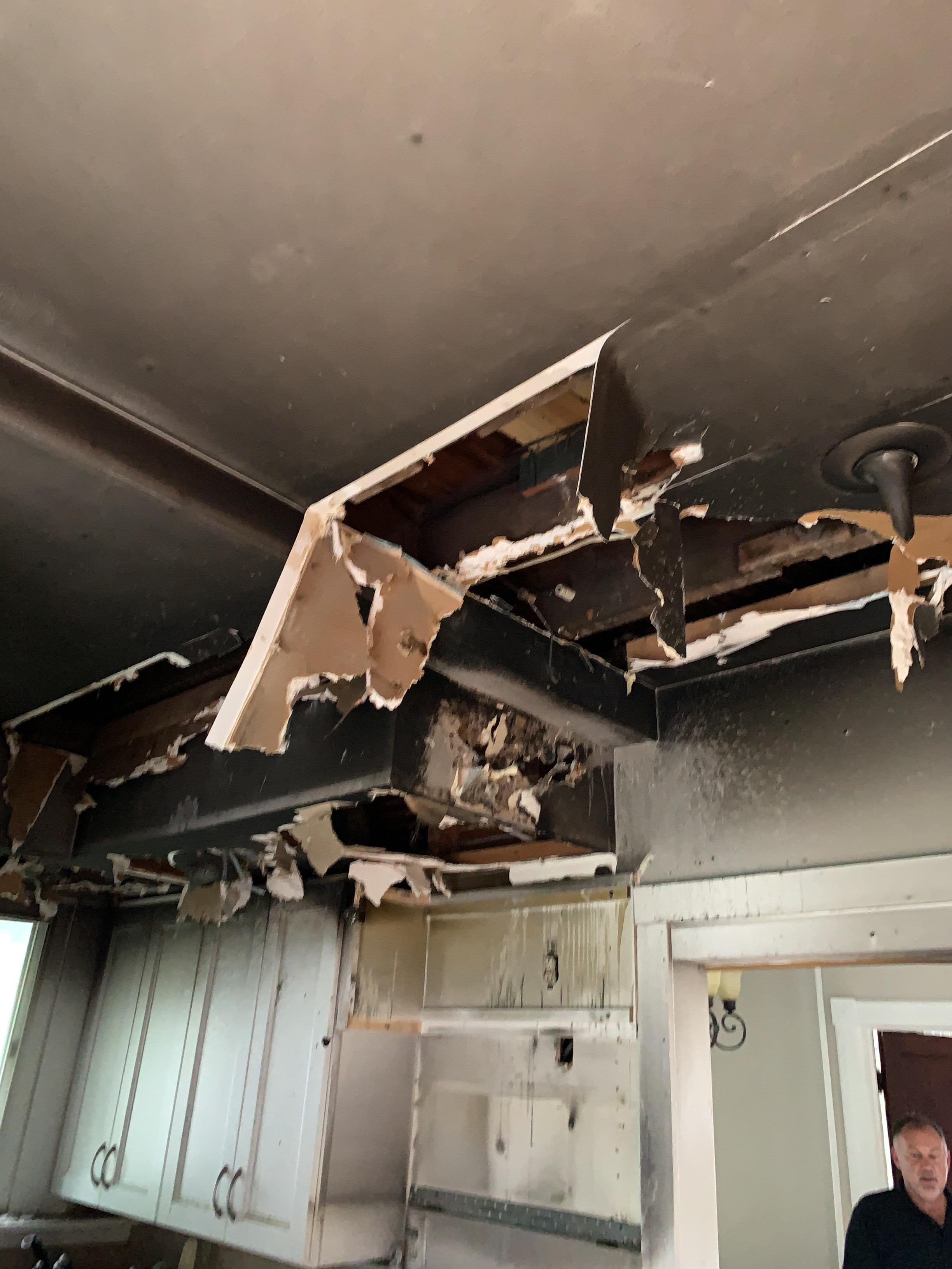Fire damage in kitchen
