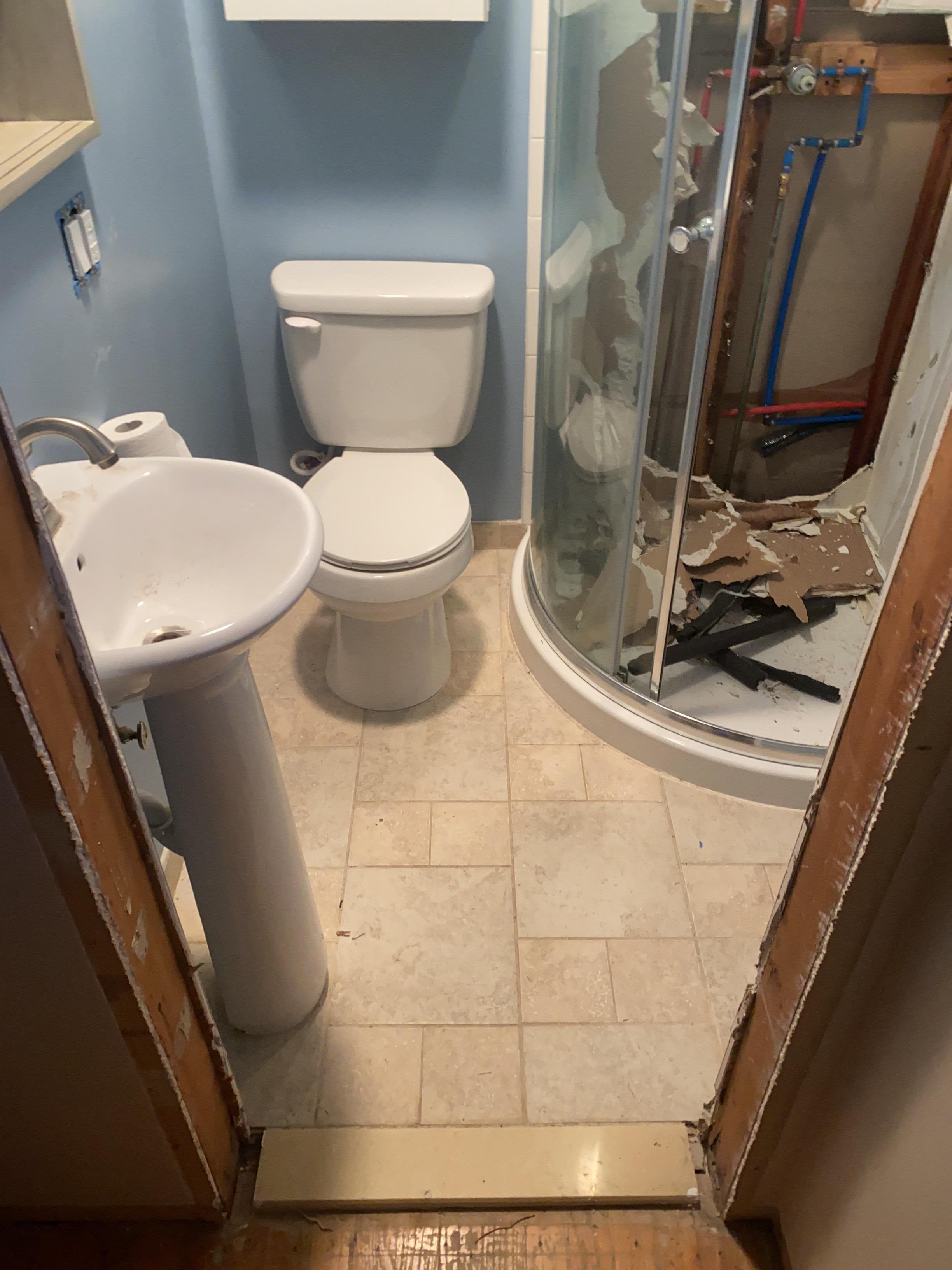Bathroom damage from MB pipe bursting.