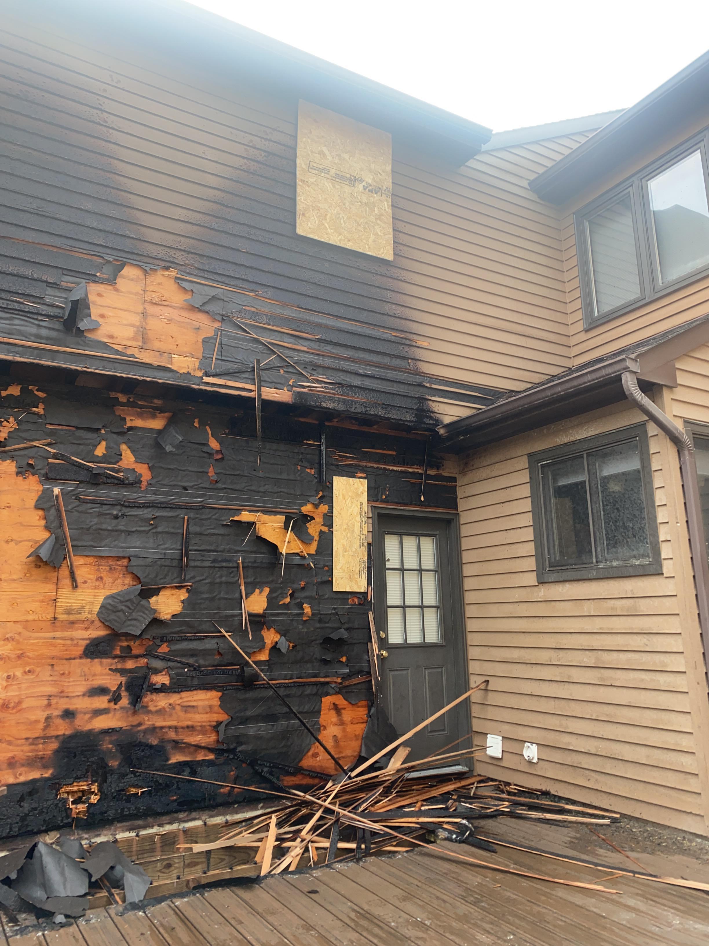 Fire damage due to exterior fire.