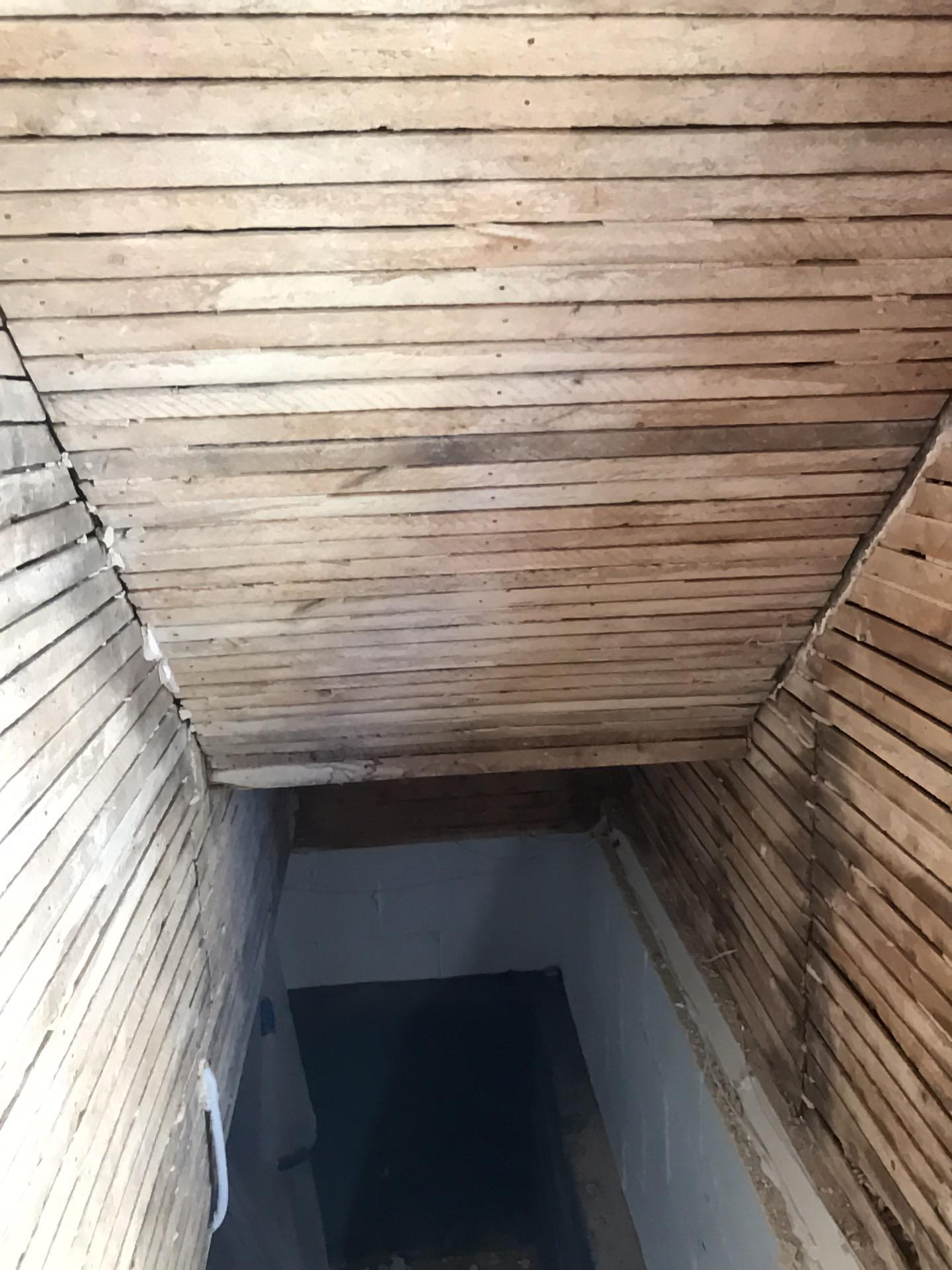 Affected materials removed from stairwell to basement