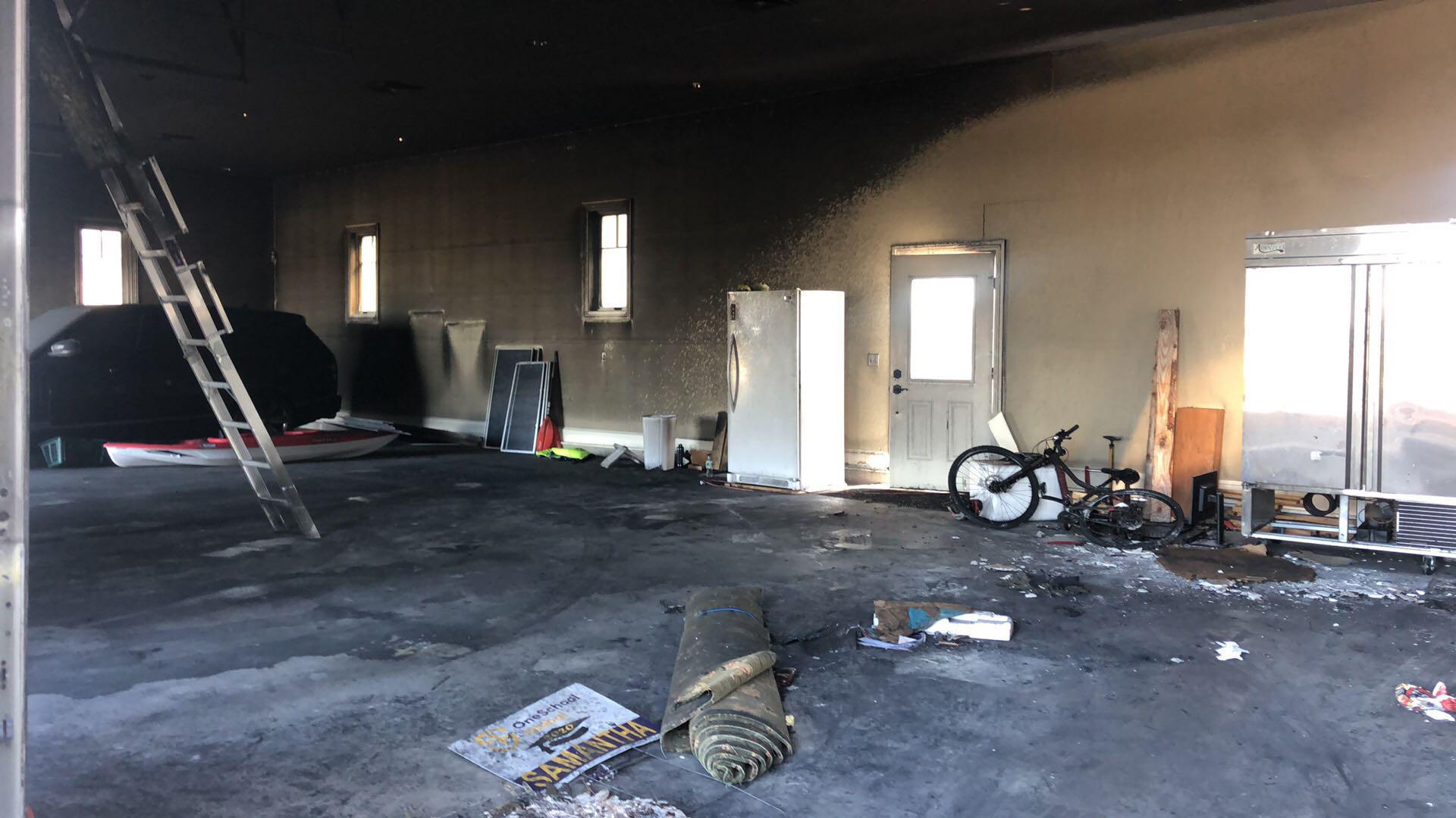 Soot damaged garage