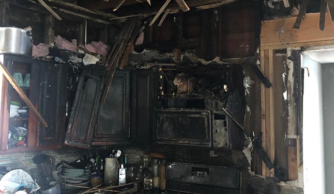 Fire damaged kitchen