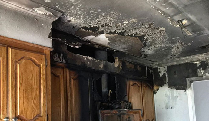 Smoke and fire damaged house