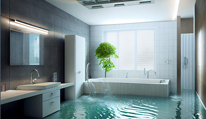 Shower And Tub Overflowing By Water