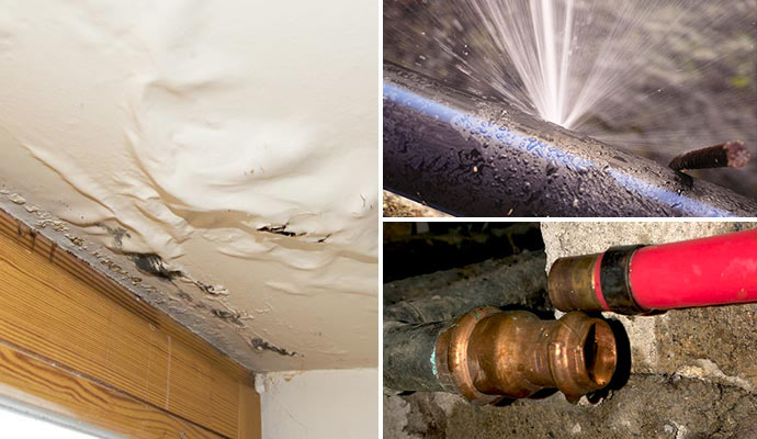 Roof leak, burst pipe and broken pipe