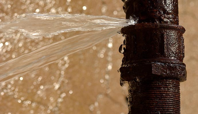 Water Line Pipe Break Squirting Water At High Pressure